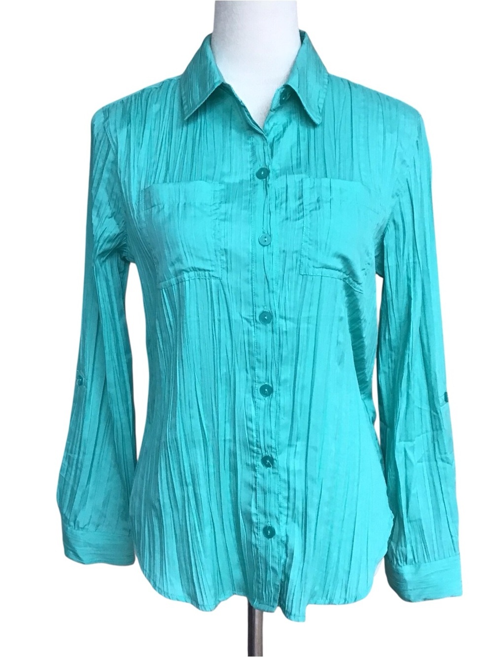 Chico’s Classic Crinkle Long Sleeve Button Up Color Agate NEW